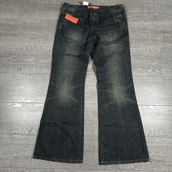 Choice Calvin Klein Denim - Choice Calvin Klein Flare Jeans Womens 30 Dark Wash New Y2K Beaded Wide Leg XLNG